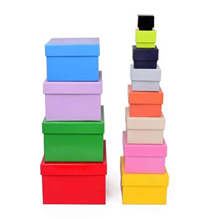 ewtshop® Geschenkboxen, 12, 12er Set, stabiles Material mit Buntem Kraftpapier überzogen, auch für Scrapbooking  